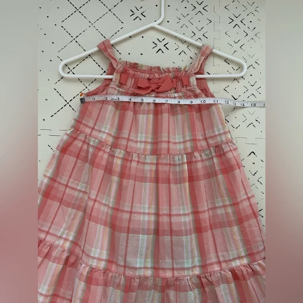 Janie & Jack toddler Girls Size 6 Pink‎ Peach Plaid Bow Ruffle Dress